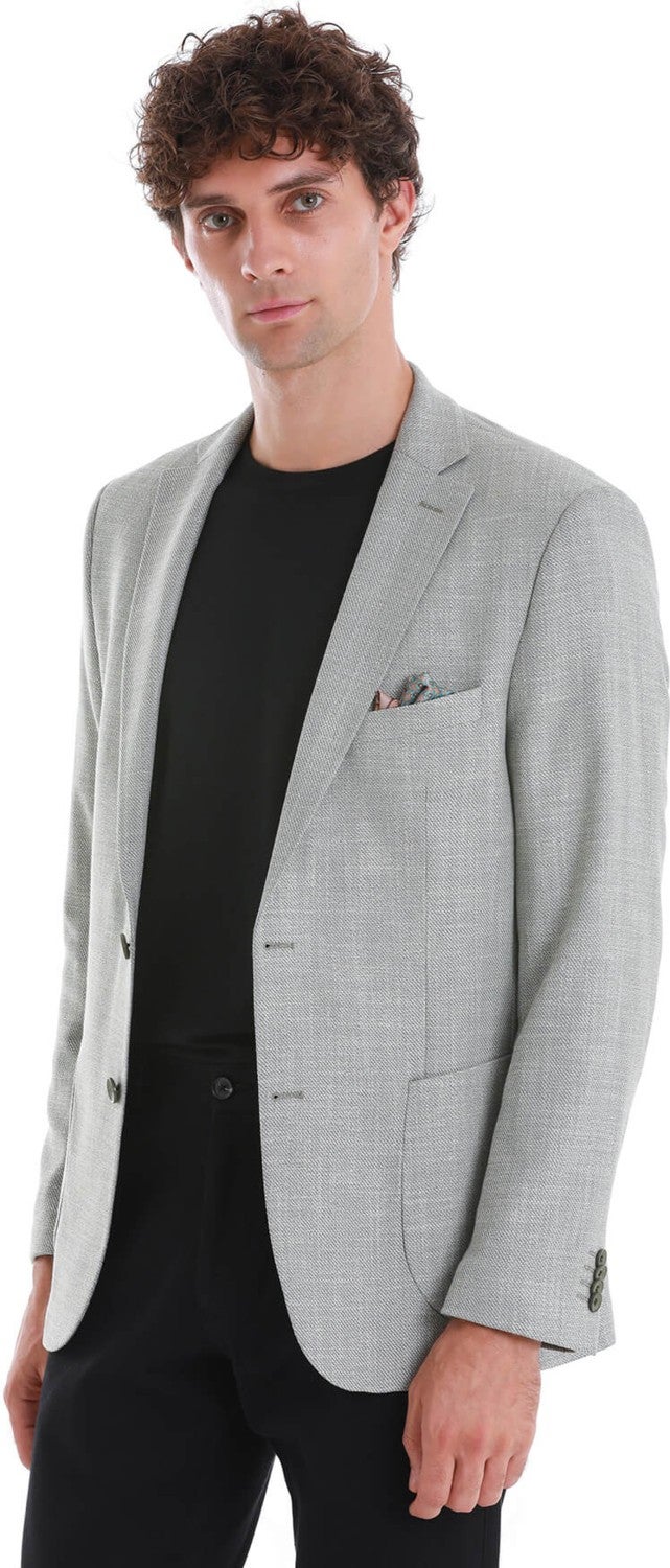 Hatem Saykı Khaki Comfort Fit Patterned Mono Collar Classic Jacket  - Image 3