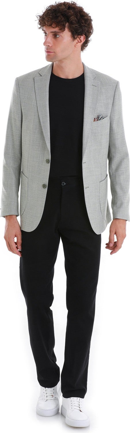 Hatem Saykı Khaki Comfort Fit Patterned Mono Collar Classic Jacket  - Image 2