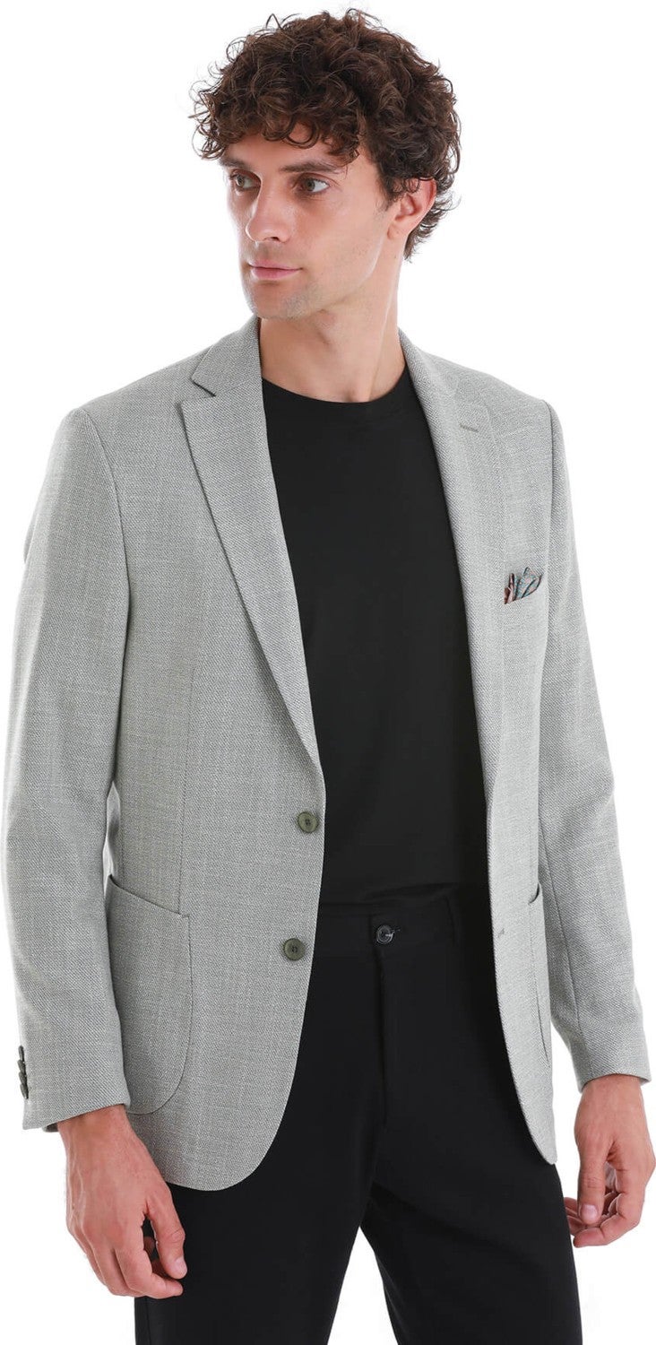 Hatem Saykı Khaki Comfort Fit Patterned Mono Collar Classic Jacket  - Image 4