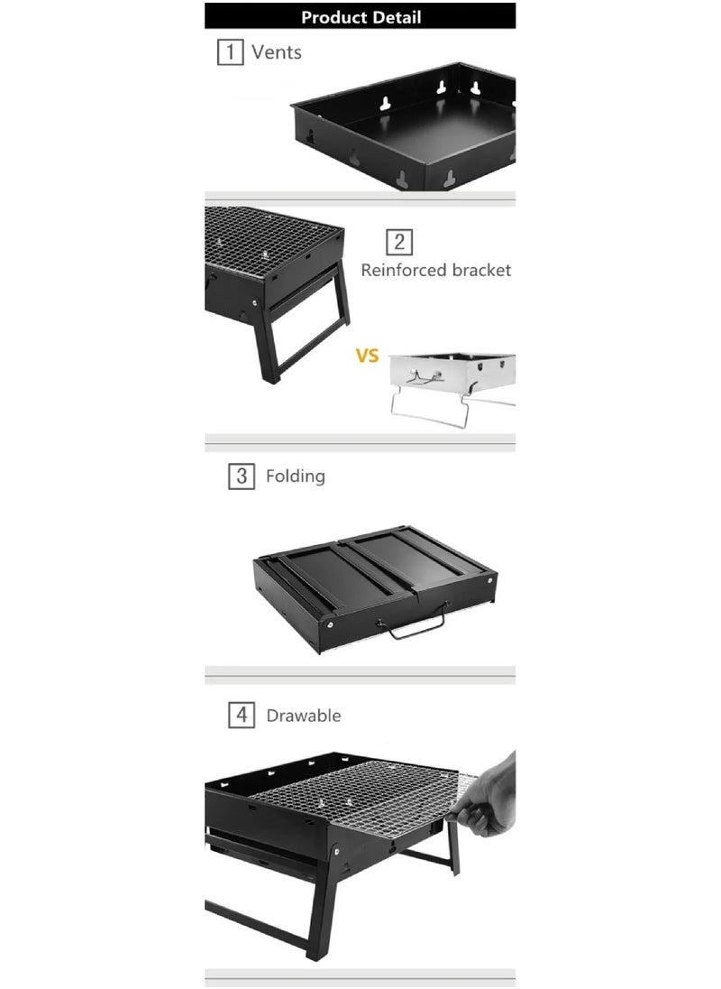 Yuwell - Foldable Charcoal Grill BBQ Grill Portable Barbecue Grill For Outdoor Household Camping Grill 35X27X20CM - Image 1