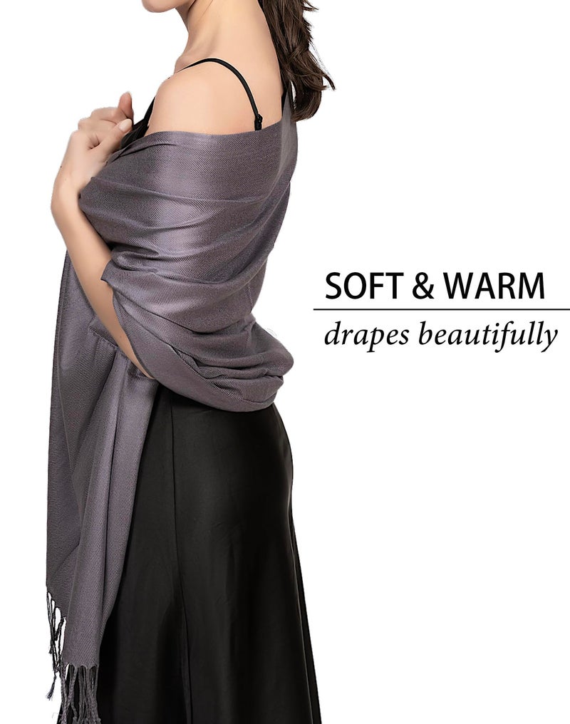 Achillea Soft Silky Pashmina Scarf for Women – Shawl Wrap for Evening Dresses, Bridesmaids, Weddings & Everyday Wear (Dark Grey) - Image 5