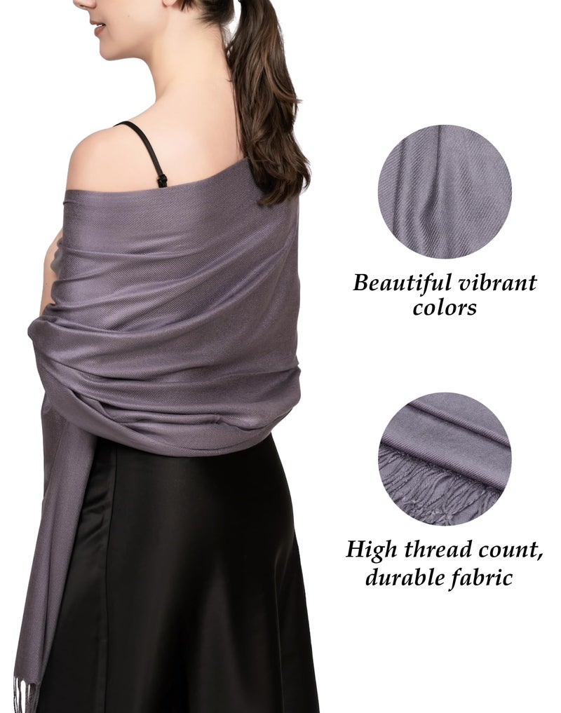 Achillea Soft Silky Pashmina Scarf for Women – Shawl Wrap for Evening Dresses, Bridesmaids, Weddings & Everyday Wear (Dark Grey) - Image 4