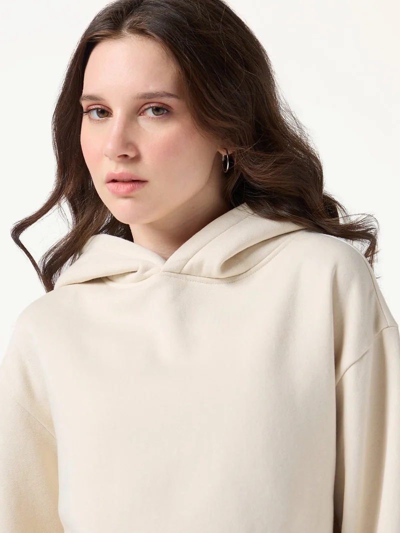 Outzidr  Cream Back Tokyo Graphic Russian Fleece Hooded Sweatshirt for Women | Best Price UAE