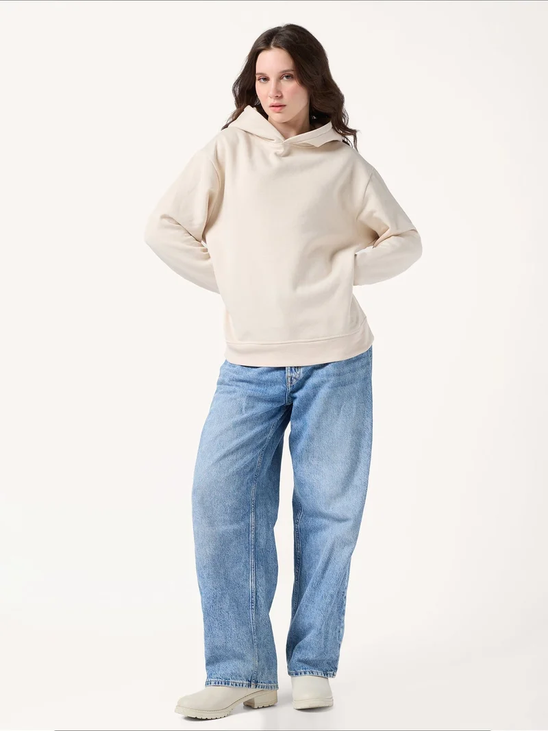 Outzidr  Cream Back Tokyo Graphic Russian Fleece Hooded Sweatshirt for Women | Best Price UAE