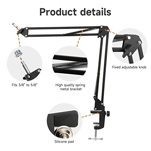 WIBOND Boom Arm Compatible with Shure MV7 Heavy Duty - Mic Stand with Pop Filter & Wind Screen and 5/8" to 3/8" Adapter Anti-Sag Design, Compatible with SM7B, Yeti, QuadCast, Rode, FIFINE K688/AM8 - Image 5