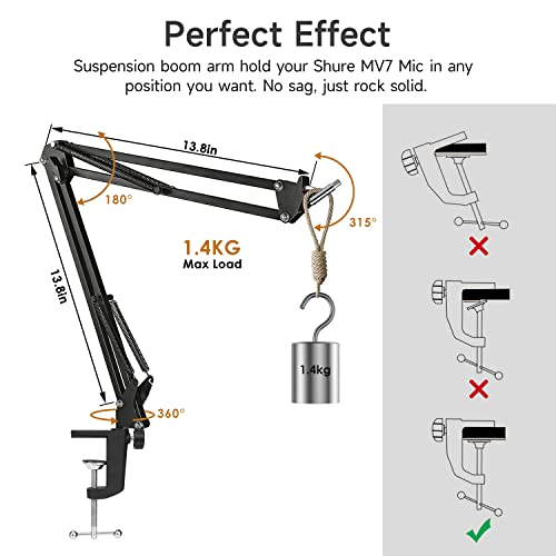 WIBOND Boom Arm Compatible with Shure MV7 Heavy Duty - Mic Stand with Pop Filter & Wind Screen and 5/8" to 3/8" Adapter Anti-Sag Design, Compatible with SM7B, Yeti, QuadCast, Rode, FIFINE K688/AM8 - Image 3