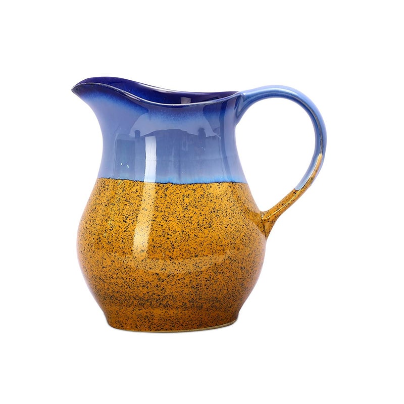 Caffeine Caffeine Ceramic Handmade Stoneware Glossy Blue and Mustard Water Milk Jug Set of 1 1800 ml Dishwasher Microwave Safe  - Image 2