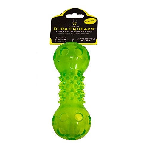 Hyper Pet DuraSqueaks Barbell Interactive Fetch Dog Toy with Squeaker Made with sturdy TPR that Floats in Water - Image 1