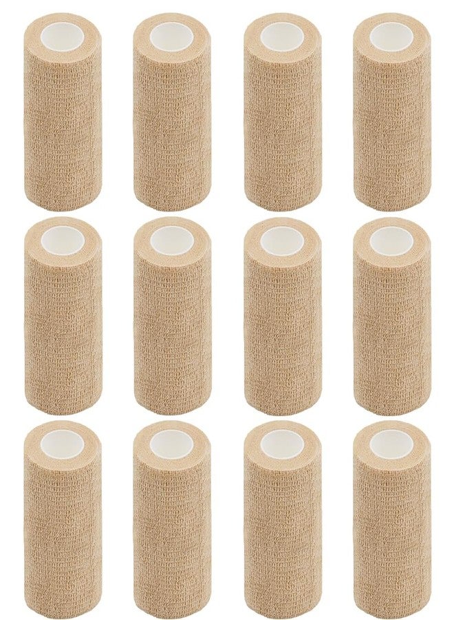 Clooflar 12 Pack Self Adhesive Bandage Wrap,3" X 5 Yards Beige Elastic Cohesive Bandage for Sports,Wrist,Ankle,Vet Wrap,Grip Tape - Image 1