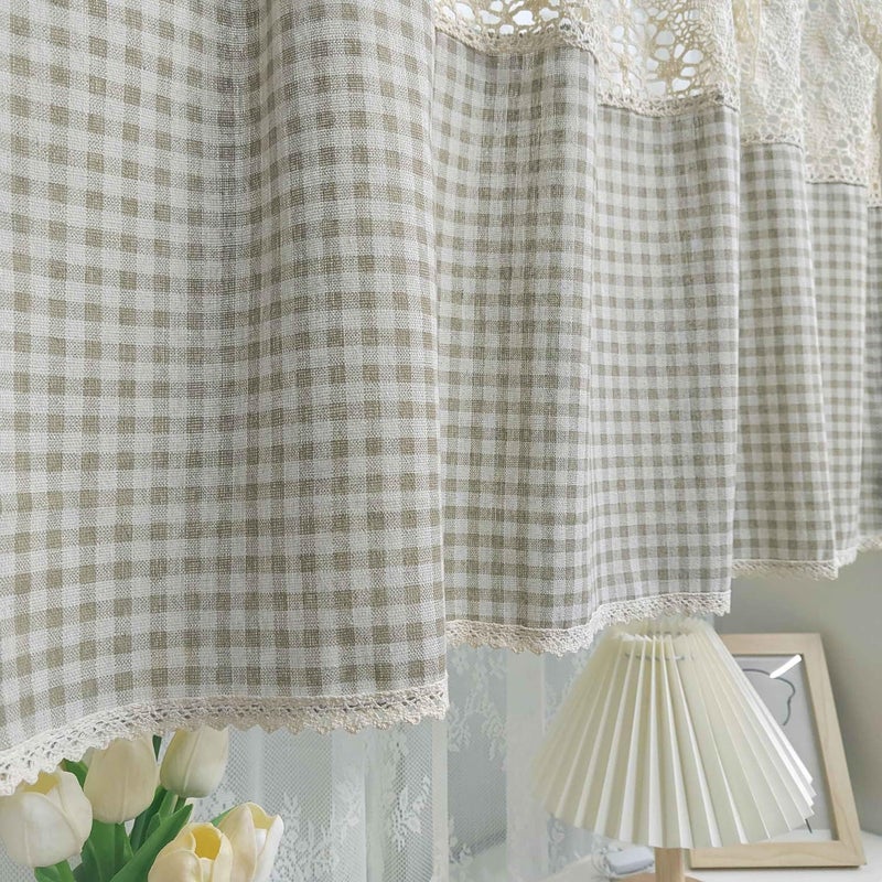 Gxi Tie Top Plaid Kitchen Curtain Valance for Living Room Bedroom Small Windows Gingham Linen Cafe Curtain Short Vintage French Window Treatment Tiers Bathroom Farmhouse Valance 1 Panel 39 x 20 inch - Image 5