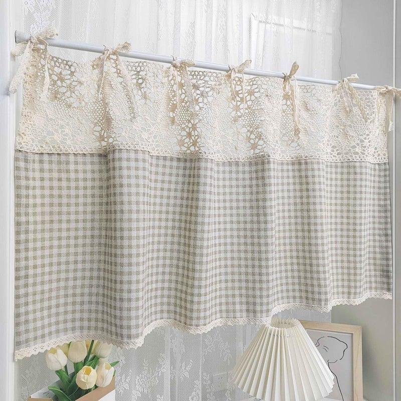 Gxi Tie Top Plaid Kitchen Curtain Valance for Living Room Bedroom Small Windows Gingham Linen Cafe Curtain Short Vintage French Window Treatment Tiers Bathroom Farmhouse Valance 1 Panel 39 x 20 inch - Image 4