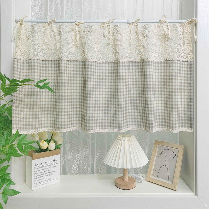 Gxi Tie Top Plaid Kitchen Curtain Valance for Living Room Bedroom Small Windows Gingham Linen Cafe Curtain Short Vintage French Window Treatment Tiers Bathroom Farmhouse Valance 1 Panel 39 x 20 inch - Image 2