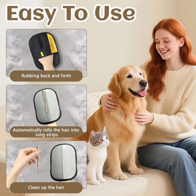 LUOMRTAN 2 Pack Pet Hair Removal Gloves, Reusable Electrostatic Pet Hair Remover, Newly Upgraded Efficient Lint Remover Tool for Dog & Cat Hairfor Couch, Furniture, Car Seat, Carpet, Clothing - Image 5