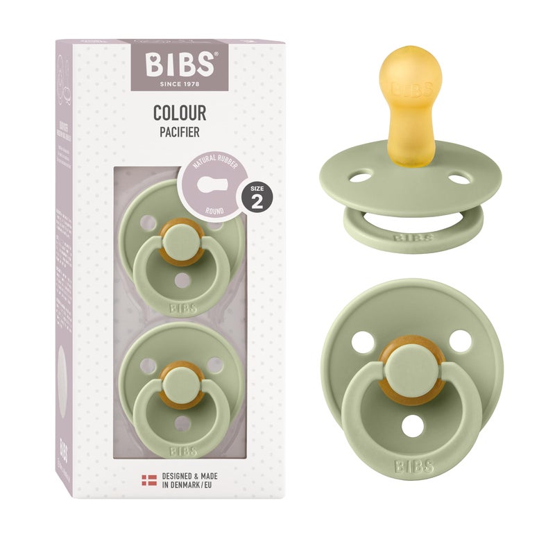 BIBS Pacifiers Colour Collection | Natural Rubber Baby Pacifier | Round Nipple | Set of 2 BPA-Free Soothers | Made in Denmark | 0+ Months (Pack of 2) | Sage - Image 1