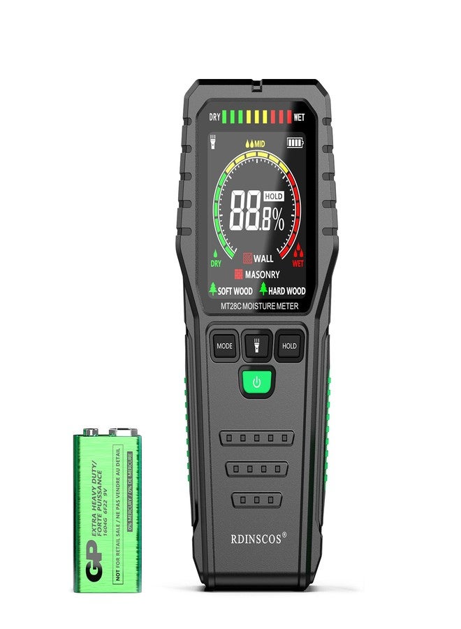 RDINSCOS Pinless Moisture Meter for Wall,Floor - Digital Moisture Tester with 3-Color LCD Display, Audible Alarm & HOLD Function - Ideal for Home Inspections (Red_green) - Image 1
