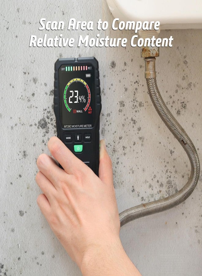 RDINSCOS Pinless Moisture Meter for Wall,Floor - Digital Moisture Tester with 3-Color LCD Display, Audible Alarm & HOLD Function - Ideal for Home Inspections (Red_green) - Image 4