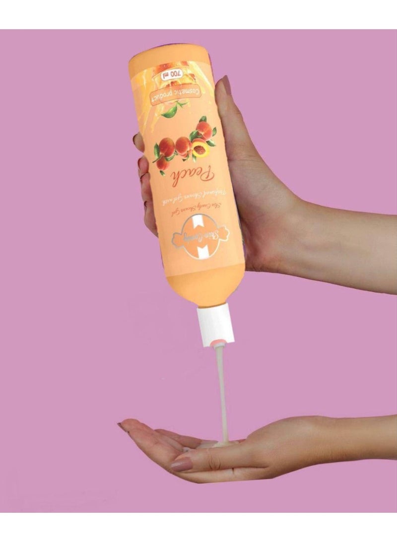 شاور جيل Skin Candy بالخوخ برائحة  عطرية فاخرة  | غني بزيت اللوز والأفوكادو والعسل | ترطيب فائق ونعومة للجسم – 700 مل - Image 4