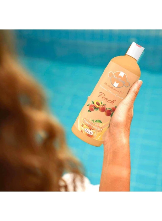 شاور جيل Skin Candy بالخوخ برائحة  عطرية فاخرة  | غني بزيت اللوز والأفوكادو والعسل | ترطيب فائق ونعومة للجسم – 700 مل - Image 3