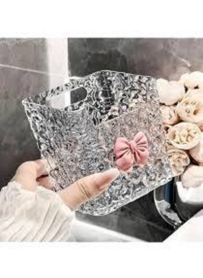حامل ومنظم فرش مكياج وأدوات حمام أكريليك بتصميم فيونكة. - Image 1