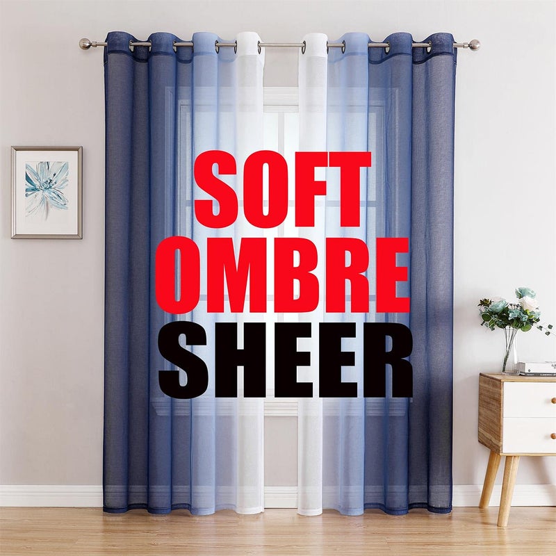 G2000 Sheer Curtains  Drapes 84 Inches Long Navy Blue and White Ombre Curtains for Bedroom Living Room Window Light Filtering Grommet Curtains for Patio Sliding Glass Door 2 Panels