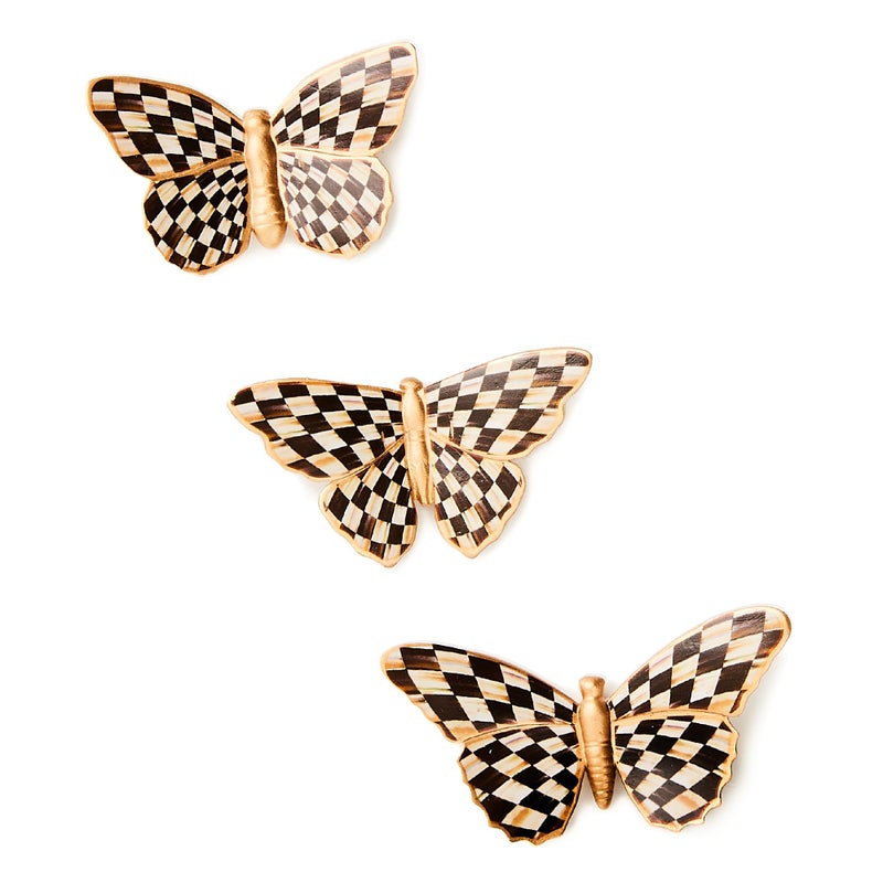 mackenzie childs MACKENZIE-CHILDS Set of 3 Decorative Magnets, Magnetic Art for Metal Items and Refrigerator Decor, Courtly Check Butterfly - Image 1