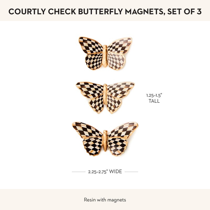 mackenzie childs MACKENZIE-CHILDS Set of 3 Decorative Magnets, Magnetic Art for Metal Items and Refrigerator Decor, Courtly Check Butterfly - Image 4