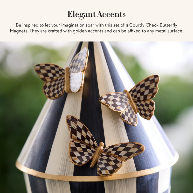 mackenzie childs MACKENZIE-CHILDS Set of 3 Decorative Magnets, Magnetic Art for Metal Items and Refrigerator Decor, Courtly Check Butterfly - Image 2