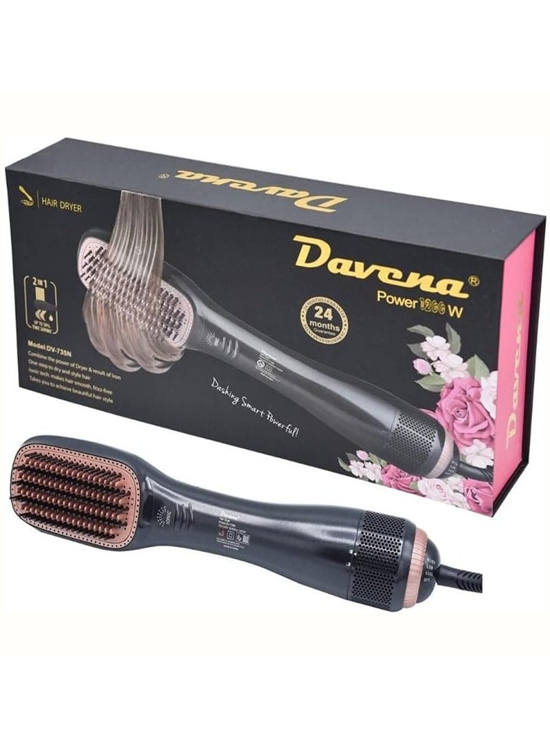 Davena DV-735N 2-in-1 Hair Dryer & Straightening Brush – Powerful 1200W Styling Tool with Ionic Technology for Smooth, Frizz-Free Hair and Time-Saving Results
