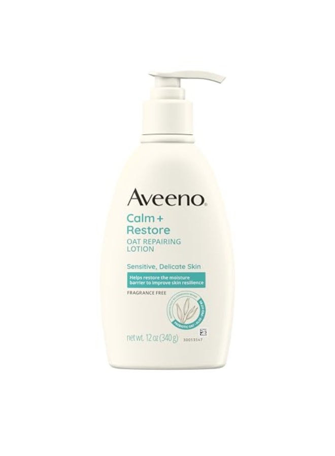 Aveeno لوشن الجسم أفيينو كالم رستور لإصلاح الشوفان للبشرة الحساسة مرطب يومي مع الشوفان البروبيوتيك والألوة فيرا وفيتامين ب5 خالي من العطور 12 أونصة - Image 1