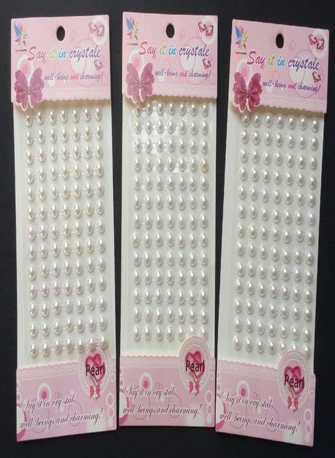 KRAFTMASTERS® Diameter Crystal Stone Finish Pearl Bead Sticker Sheet (White) - Set of 3 Sheets, self Adhesive - Image 1