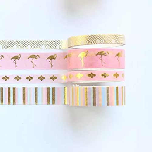 Generic Cute gold foil school decoration washi tapes for diary planner notebook stationery, DIY kraft masking tape for photos,4pcs - Flamingo 