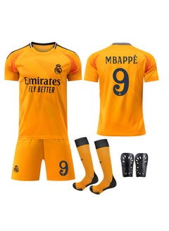 General 2024 Real Madrid away orange jersey No. 9 Mbappe football uniform children's and adult sizes suitable for gifts for fans and friends 