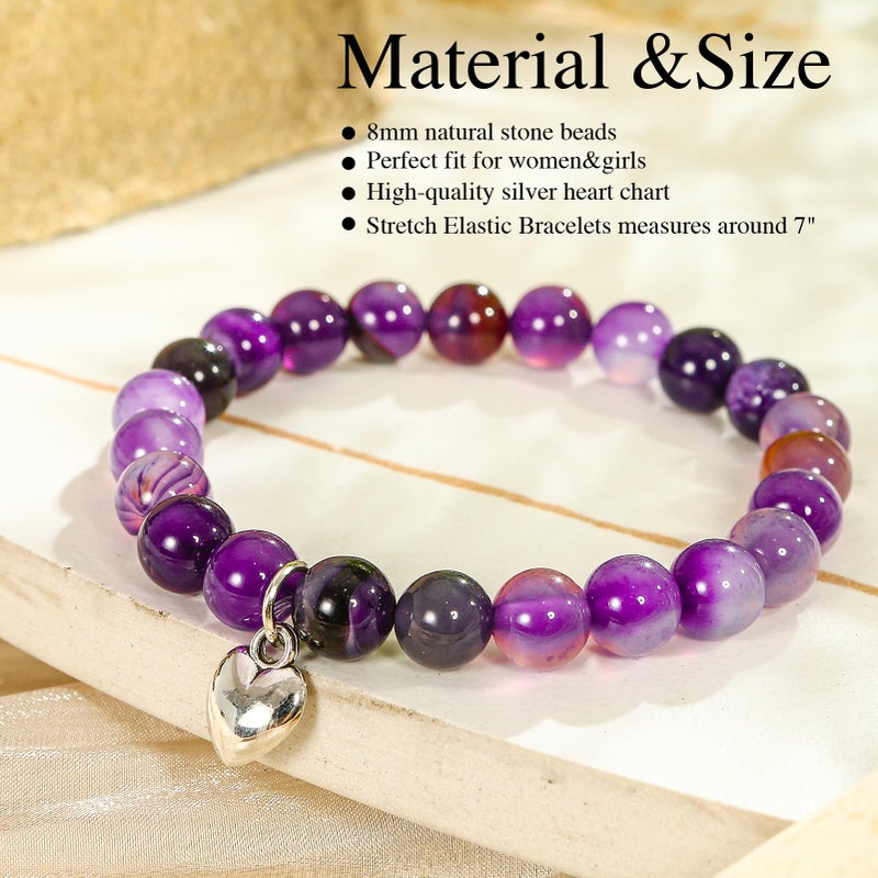 VICKHU Inspirational Gifts for Women Natural Stone Heart Butterfly Bracelet for women Unique Gifts for Birthday Mothers day Thanksgiving Christmas Valentine's Day Teacher Appreciation Gifts (Amethyst agate) - Image 2