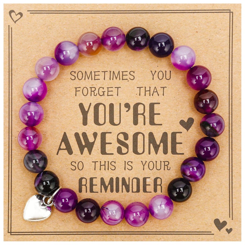 VICKHU Inspirational Gifts for Women Natural Stone Heart Butterfly Bracelet for women Unique Gifts for Birthday Mothers day Thanksgiving Christmas Valentine's Day Teacher Appreciation Gifts (Amethyst agate) - Image 1