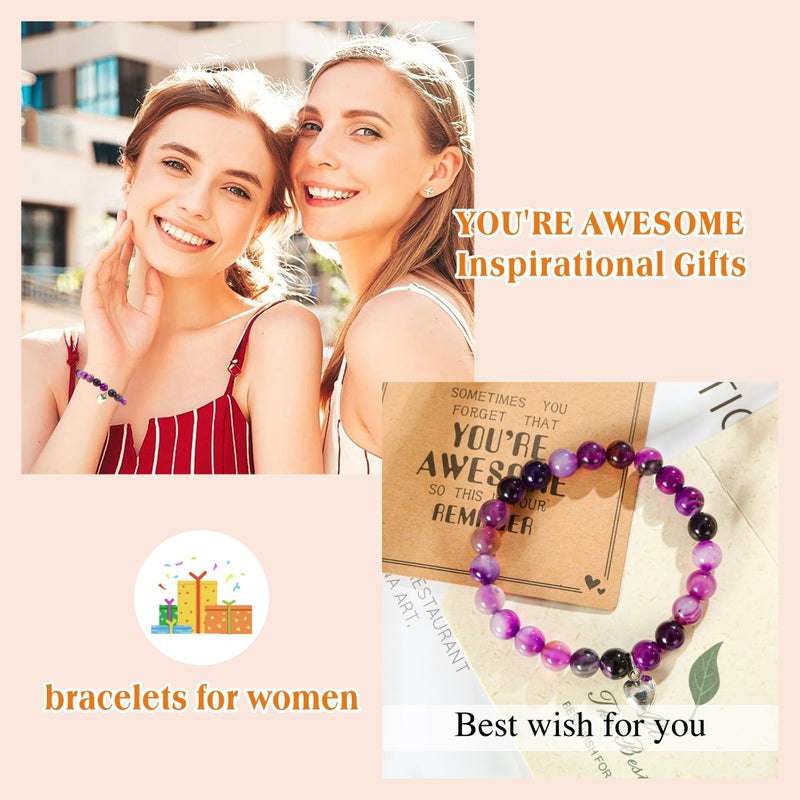 VICKHU Inspirational Gifts for Women Natural Stone Heart Butterfly Bracelet for women Unique Gifts for Birthday Mothers day Thanksgiving Christmas Valentine's Day Teacher Appreciation Gifts (Amethyst agate) - Image 5