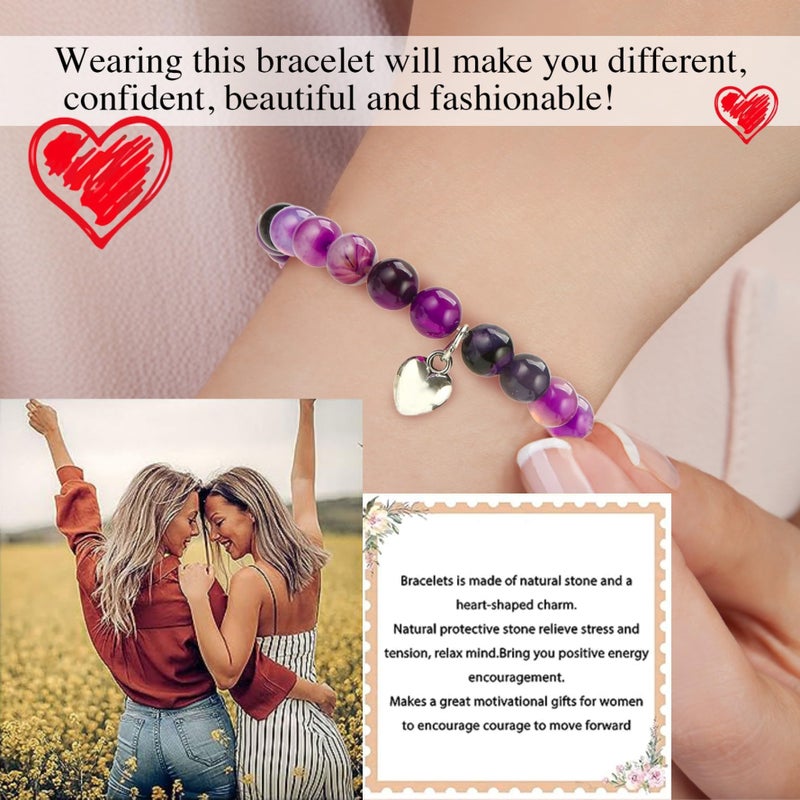 VICKHU Inspirational Gifts for Women Natural Stone Heart Butterfly Bracelet for women Unique Gifts for Birthday Mothers day Thanksgiving Christmas Valentine's Day Teacher Appreciation Gifts (Amethyst agate) - Image 3