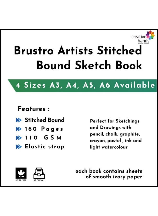 بروسترو دفتر رسم فنانين من BRUSTRO، مُغلّف بخياطة، مقاس A5، 160 صفحة، خالٍ من الأحماض، وقلم فني، 110 جرام لكل متر مربع (مجموعة من 6 قطع) - Image 4
