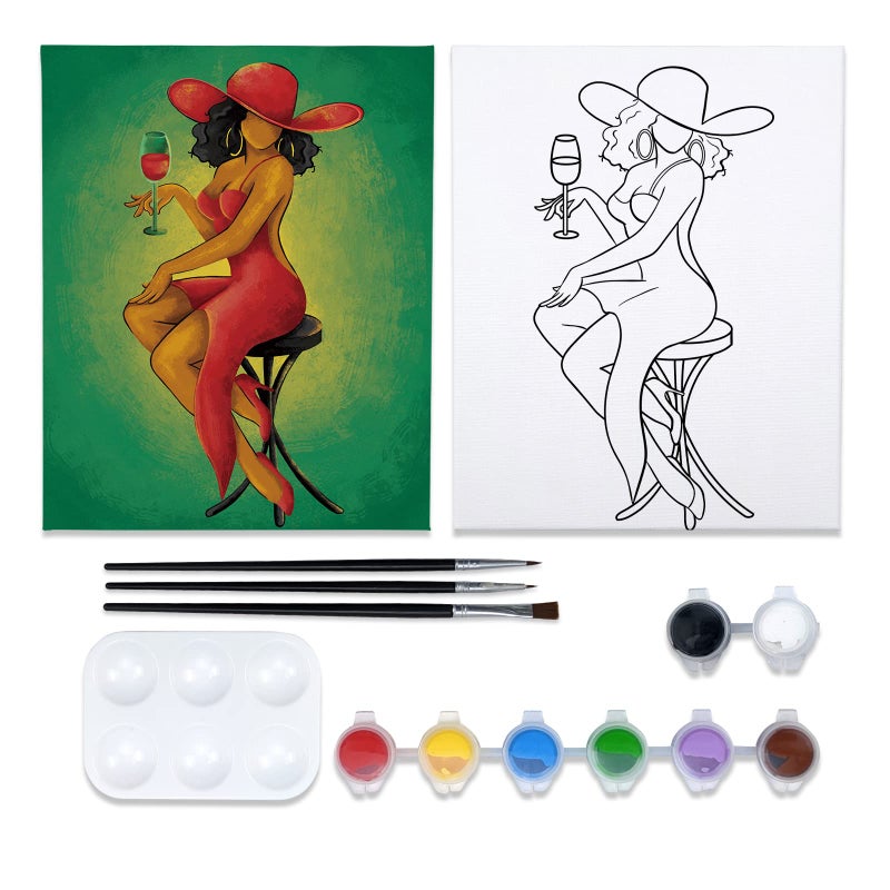 8x10 Canvas Painting Kit Pre Drawn Canvas for Painting Birthday Gift Elegant Lady Theme Painting Kit DIY Adult Sip and Paint Party Favor Mothers Day Gift
