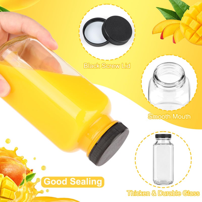 GUANENA 6 Pack Glass Drink Bottles, 8.5 OZ Vintage Square Water Bottles with Lids, Juice Bottles Beverages Containers for Milk, Kombucha, Smoothies - Image 3