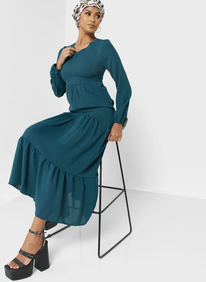 Khizana Puff Sleeve Tiered Dress