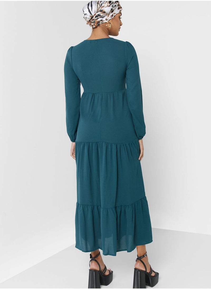 Khizana - Puff Sleeve Tiered Dress - Image 1