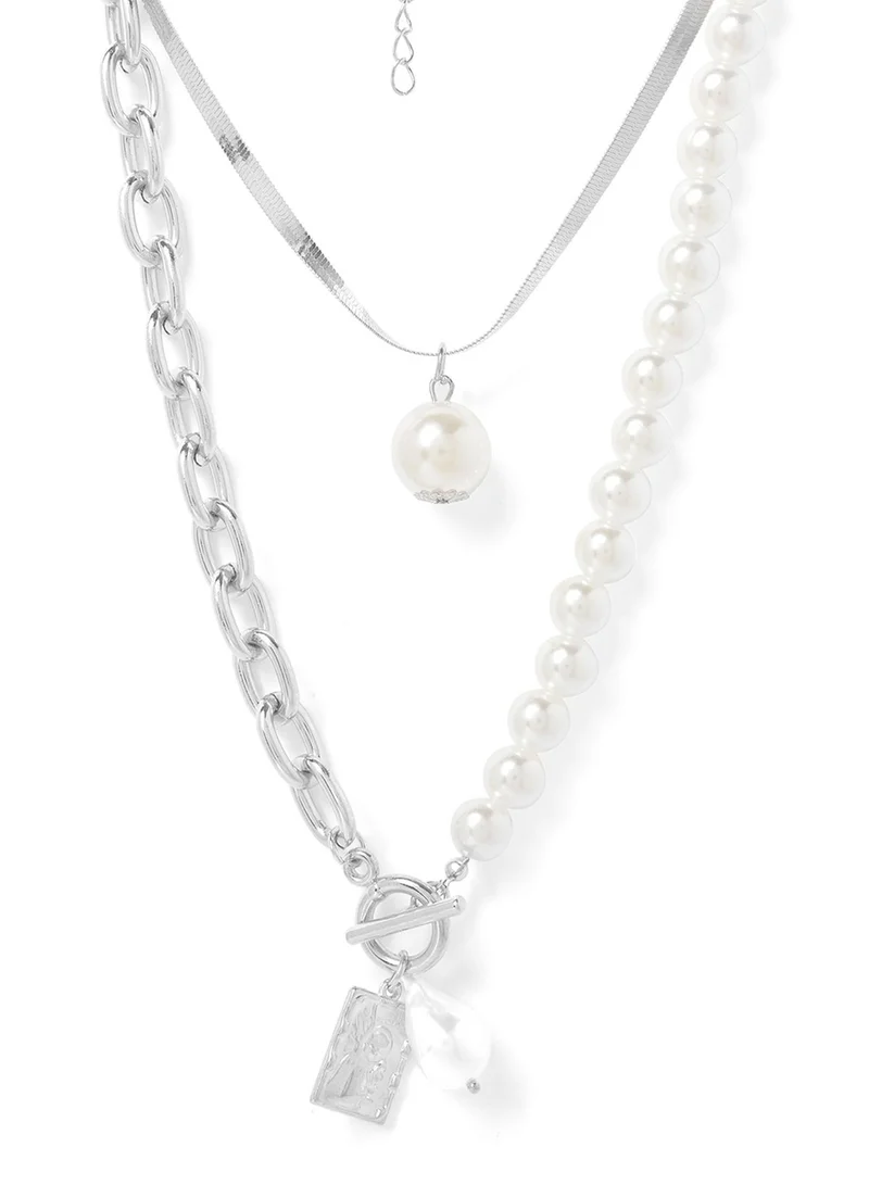 Sohi  White Layered Artificial Chain Necklace Jewellery for Women | Best Price UAE