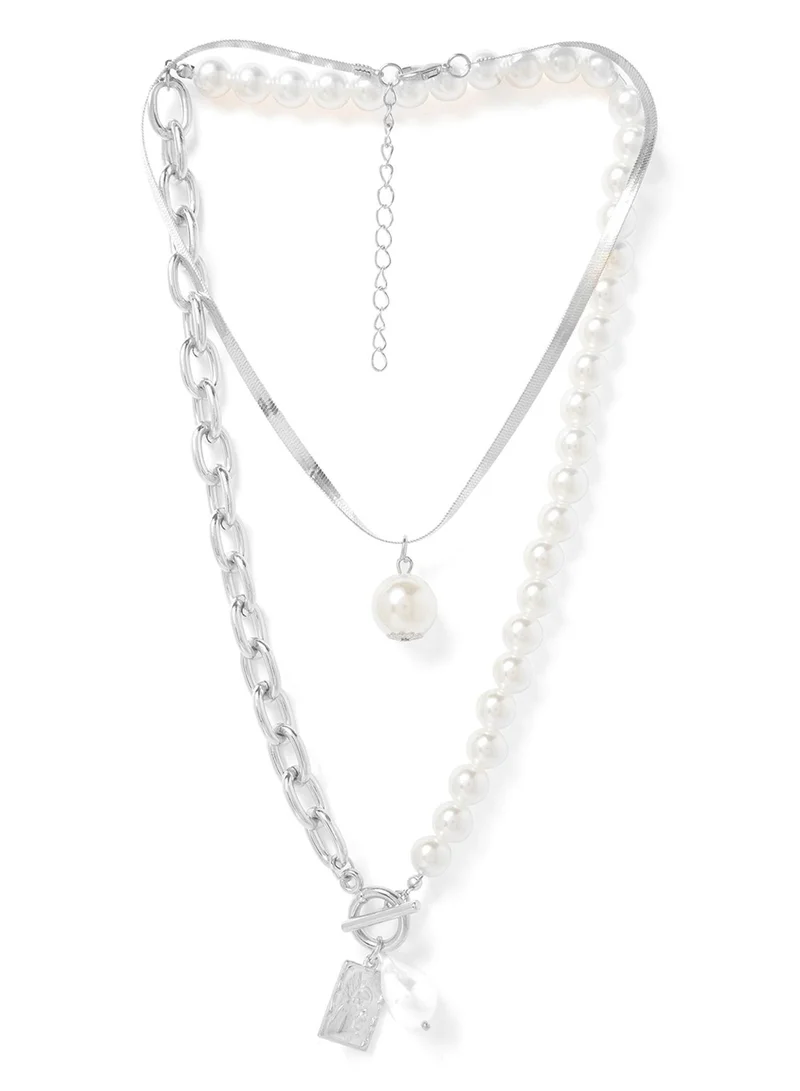 SOHI White Layered Artificial Chain Necklace Jewellery