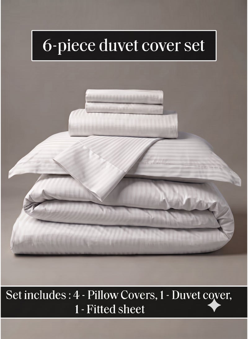 Luxury 6-Piece Striped Duvet Cover Bedding Set King Size 220x240 cm, Ultra Soft Duvet Set with Fitted Sheet 200x200 cm & 4 Pillowcases 50x70 cm, Wrinkle Resistant All Season Bed Linen - Image 2