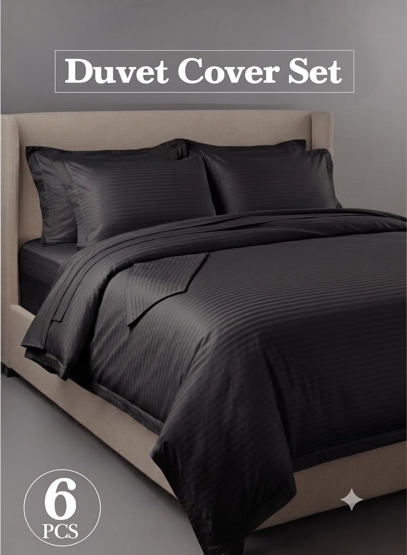 Luxury 6-Piece Striped Duvet Cover Bedding Set King Size 220x240 cm, Ultra Soft Duvet Set with Fitted Sheet 200x200 cm & 4 Pillowcases 50x70 cm, Wrinkle Resistant All Season Bed Linen - Image 1