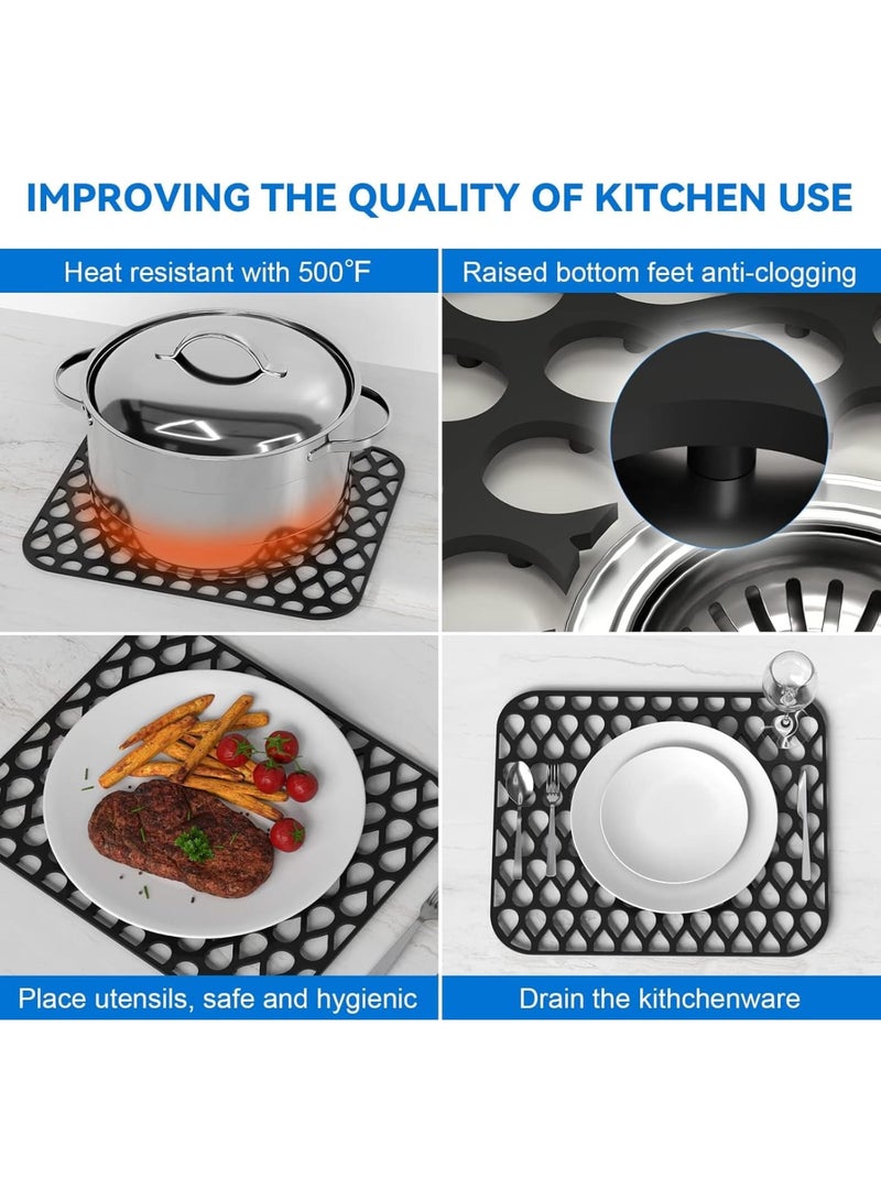Zikra Silicone Sink Mat, 2 PCS Sink Protectors for Kitchen Sink, Kitchen Sink Mat, Grid Non-Slip Folding Sink Pad for Bottom, Stainless Steel Porcelain Sink Pad, Black - Image 2