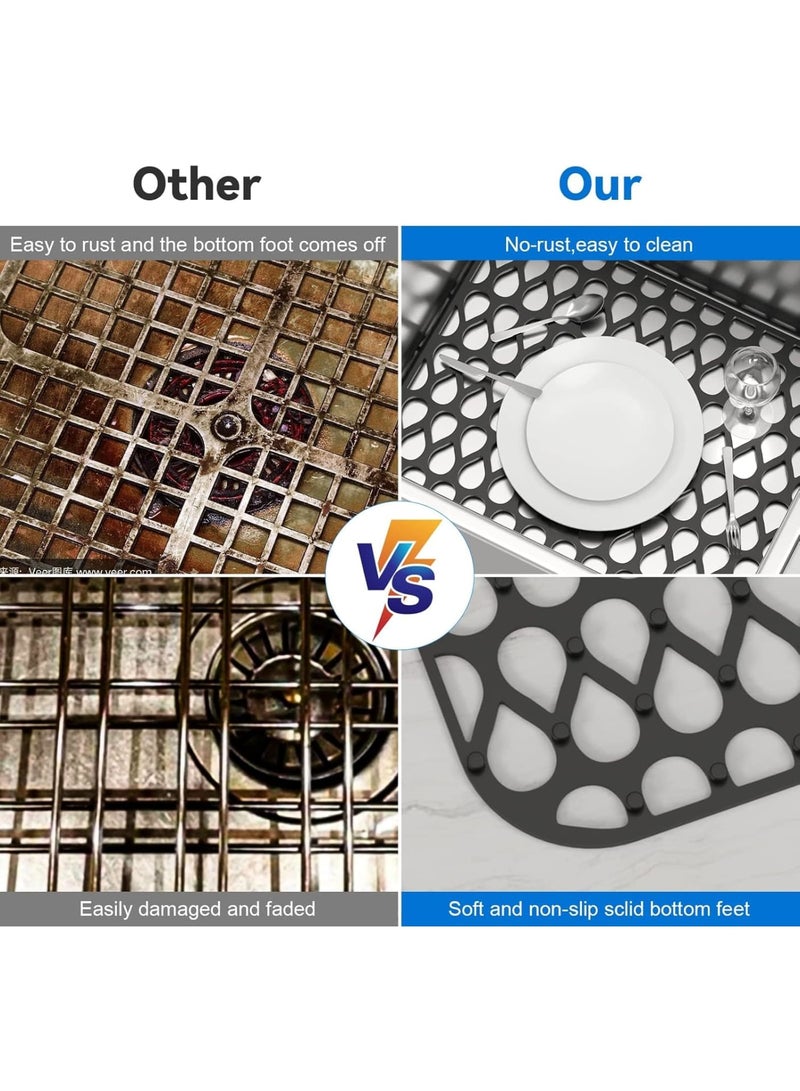 Zikra Silicone Sink Mat, 2 PCS Sink Protectors for Kitchen Sink, Kitchen Sink Mat, Grid Non-Slip Folding Sink Pad for Bottom, Stainless Steel Porcelain Sink Pad, Black - Image 4