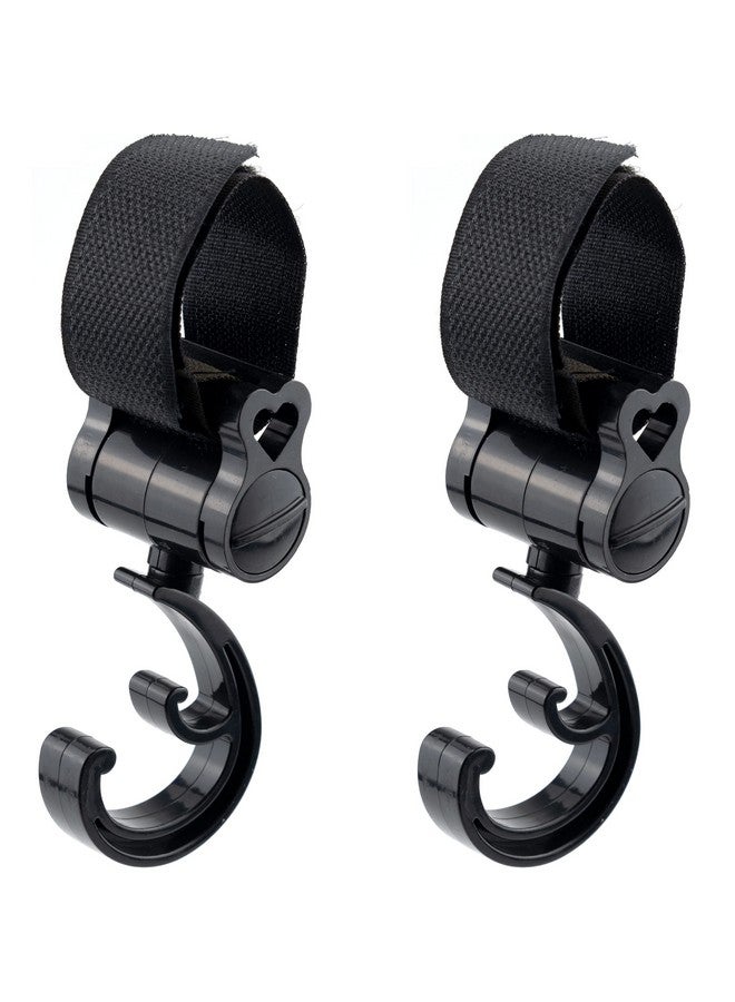 IFAMIO 2 Pack Stroller Hooks 360 Degree Rotatable Baby Stroller Hanging Clips Hook for Mommy Stroller Multipurpose Hooks Stroller Clip Straps for Hanging Diaper Bags Grocery Shopping Bags (Black) - Image 1