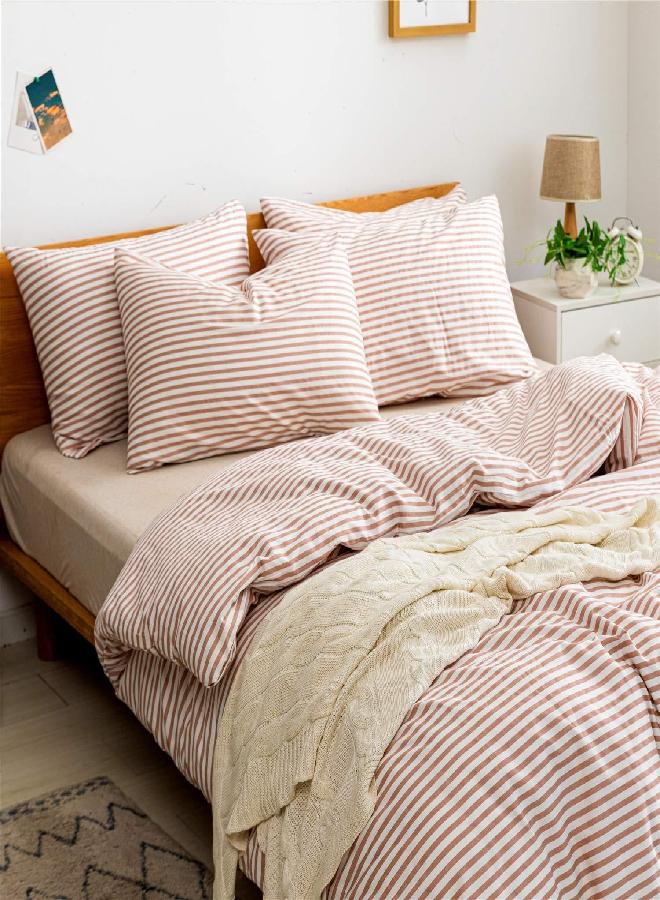 JELLYMONI 100% Natural Cotton 2pcs Striped Duvet Cover Sets,White Duvet Cover with Pink Stripes Pattern Printed Comforter Cover,with Zipper Closure & Corner Ties(Twin Size) - Image 2
