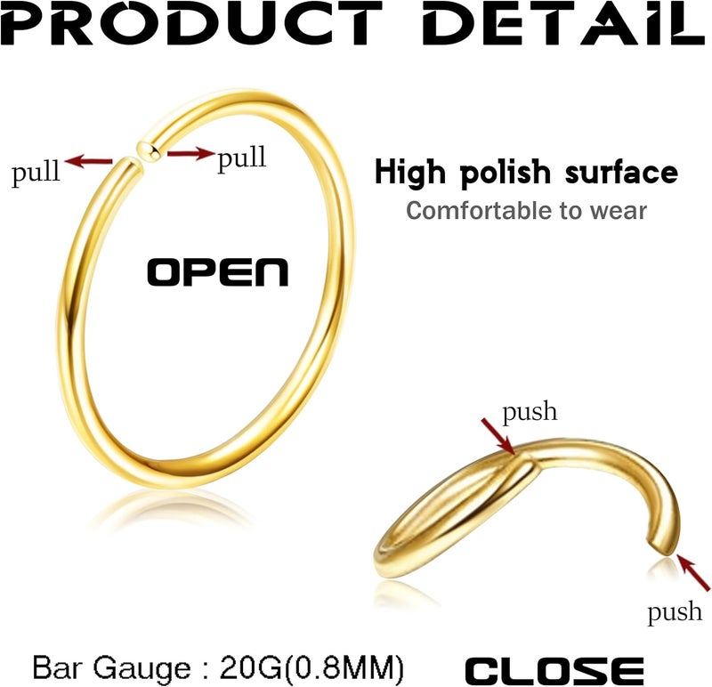 Drperfect 36Pcs 20G Nose Ring Hoop for Women Men 316L Stainless Steel Helix Tragus Lip Septum Ring Cartilage Earring Hoop Piercing Jewelry - Image 3